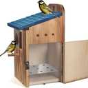 Blue Bird Houses for Outside with Gift Box - Durable Birdhouses for Outdoors with Clear View Panel & Predator Guard for Bluebird Wren Swallow Finch Chickadee Cardinal