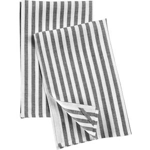 Solino Home Linen Kitchen Towels Set of 2 - Black and White 17 x 26 Inch - 100% Pure Linen Amalfi Stripe Kitchen/Tea Towels - Machine Washable and Handcrafted from European Flax
