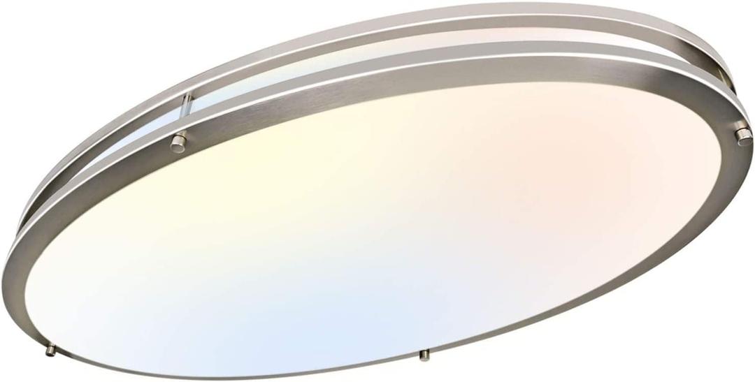 hykolity 32 Inch Oval LED Ceiling Light, 60W, 4000LM, 2700K/3000K/3500K/4000K/5000K Adjustable, Brush Nickel Finish Dimmable Flushmount Ceiling Light for Bedroom, Living Room