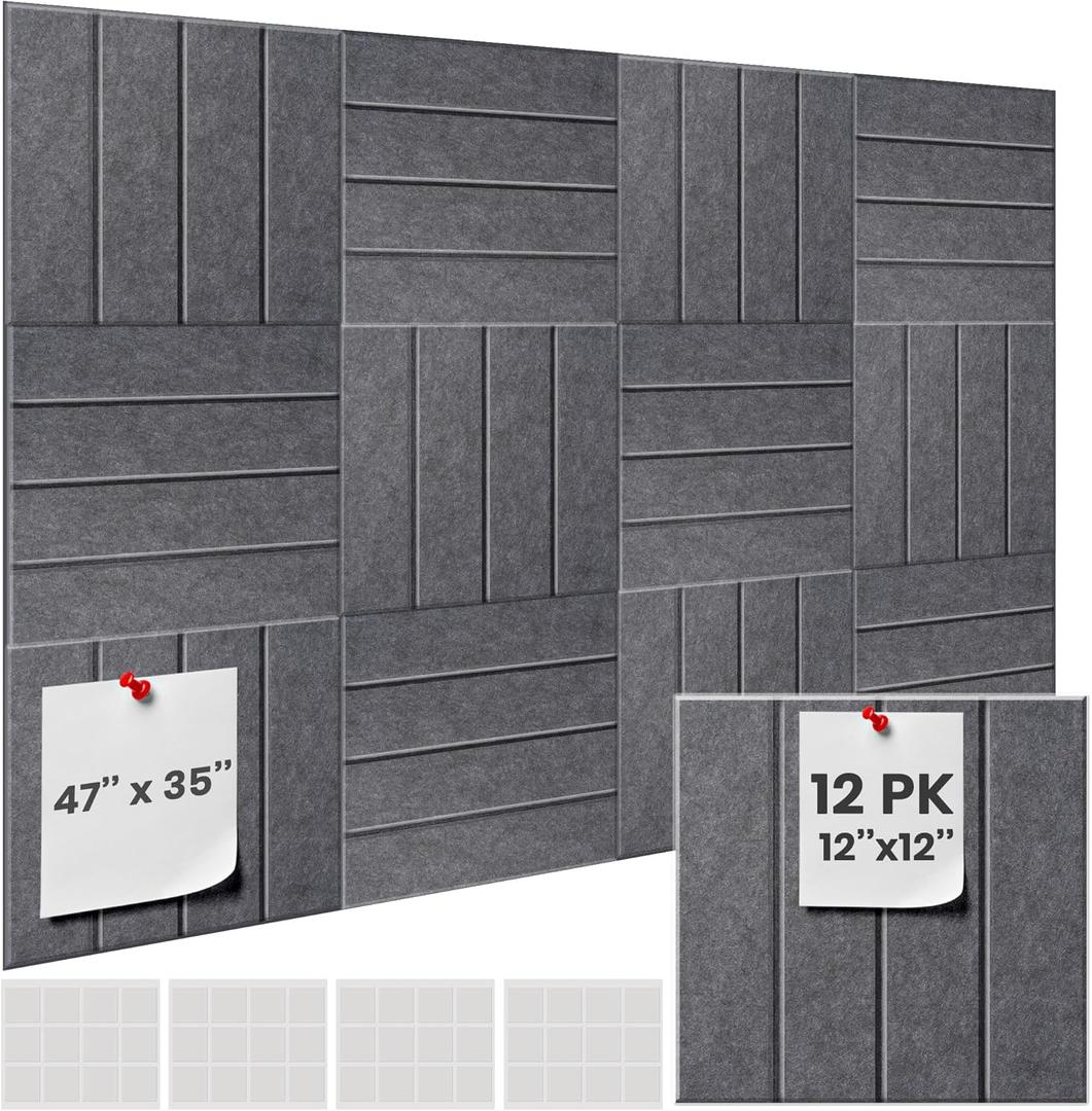 Cork Boards for Walls 47x35 inch 12 Pack, Large Customizable Felt Bulletin Board with 60 Safe Removable Adhesive Tabs,Alternative for Office, School, Photo Display, Memo Organizer Grey