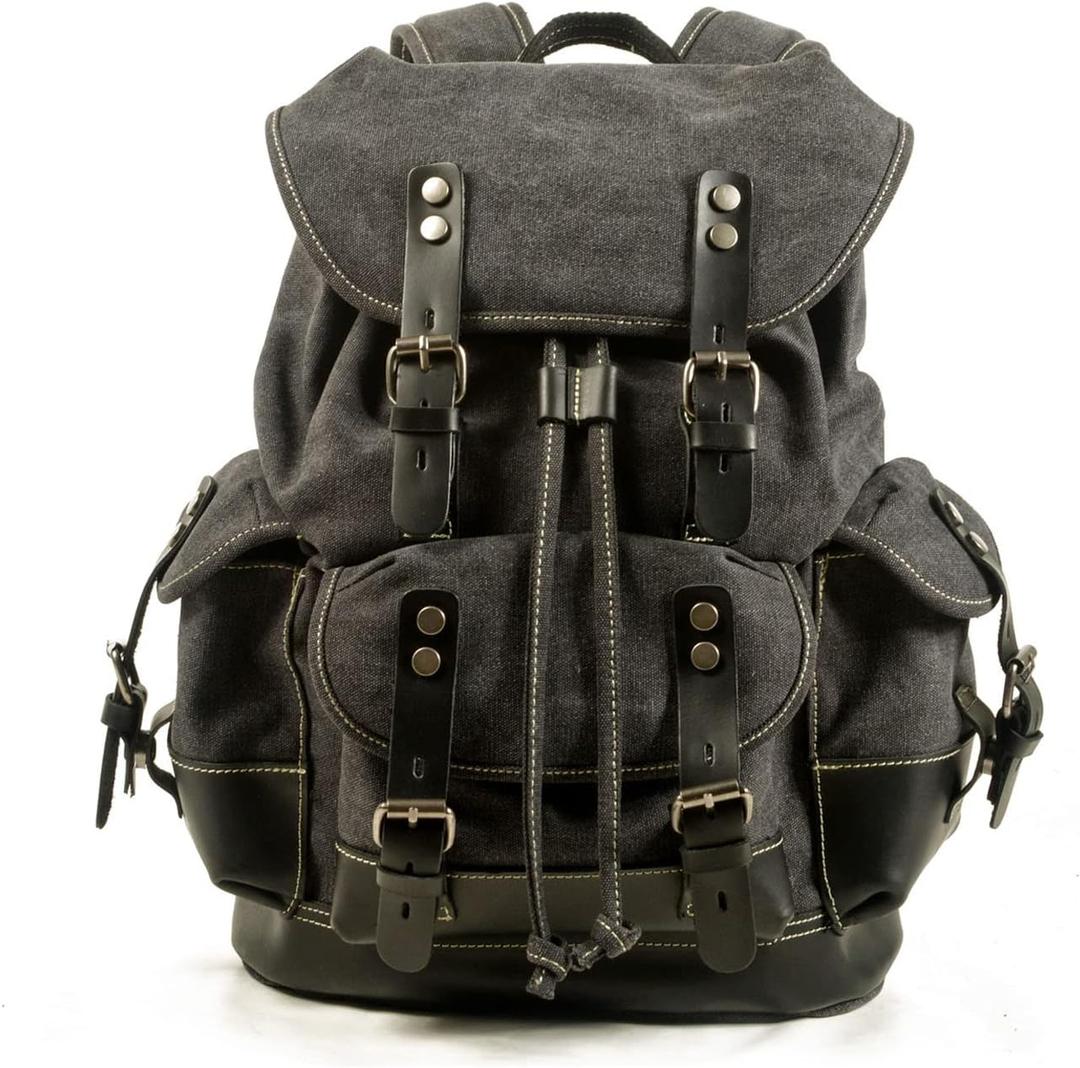 FANDARE Vintage Backpack for Women & Men 15.6 Inch Laptop Backpack Large Capacity Canvas College Bookbag Travel Hiking Work Commuter Daypack Dark Gray
