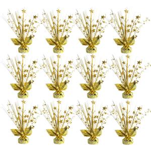 12 Pack Metallic Gold Foil Spray Centerpieces Stars Brust Table Centerpieces for Wedding Birthday Anniversary Holiday Party Decor, Metallic Star Balloon Wights for Party, Table Decor for Party