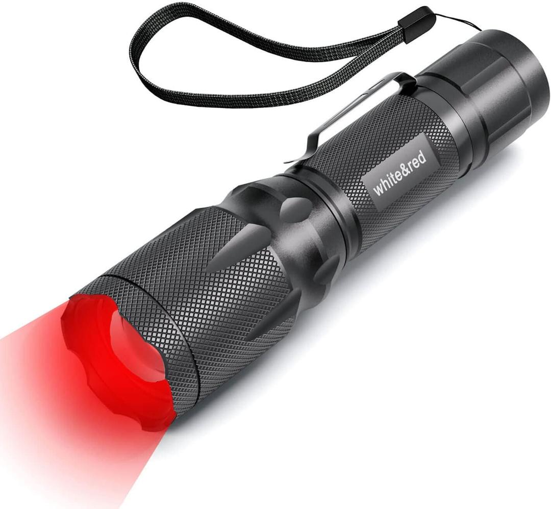 Upgraded Red Flashlight, Bright White &High/Low Power Red Light Options with Memory, Zoom Lens, Portable Weatherproof LED Small Torch for Aviation, Astronomy, Night Vision (RRW)