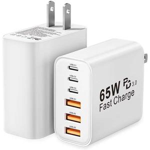 USB C Charger Block, 2-Pack 65W 6-Port USB C Wall Charger iPhone Charger Fast Charging PD Power Adapter+QC Wall Plug Multiport Type C Brick Chargers for iPhone 17 16 15 14 13 12 11 Pro Max XS,Samsung