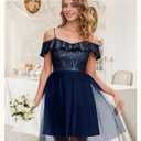Wedtrend Sequin Dress for Women Short 80s Prom Dress Sparkly Cocktail Dresses Formal Dresses for Teens (Blue, XS)