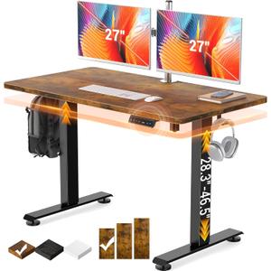 Veken 47.2" Standing Desk Electric, Height Adjustable Sit Stand Up, Wood Desktop, Work Home Office, Computer PC Table, Writing Rising Desks, Brown