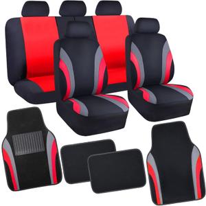 CAR PASS Line Rider Sporty Car Seat Covers Full Set with 4Pcs Waterproof Car Floor Mats Universal Fit Airbag Compatible Automotive Interior Covers for Sedans, Trucks,Vans,SUV (Combo Set, Black & Red)