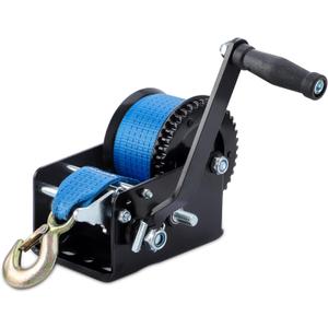 Boat Trailer Winch Hand Winch 3200lbs Heavy Duty Hook with 10m (33ft) Polyester Strap Hand Crank Winch, Two Way Ratchet Manual Winch for Trailer ATV Boat