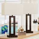 Seealle 22" Tall Living Room Lamps for Night Stands - Touch Bedside Lamp with USB C+A, 3 Way Dimmable Bedroom Lamps for End Tables Set of 2, Modern Night Stand Lamp(Beige&Wood-Like)