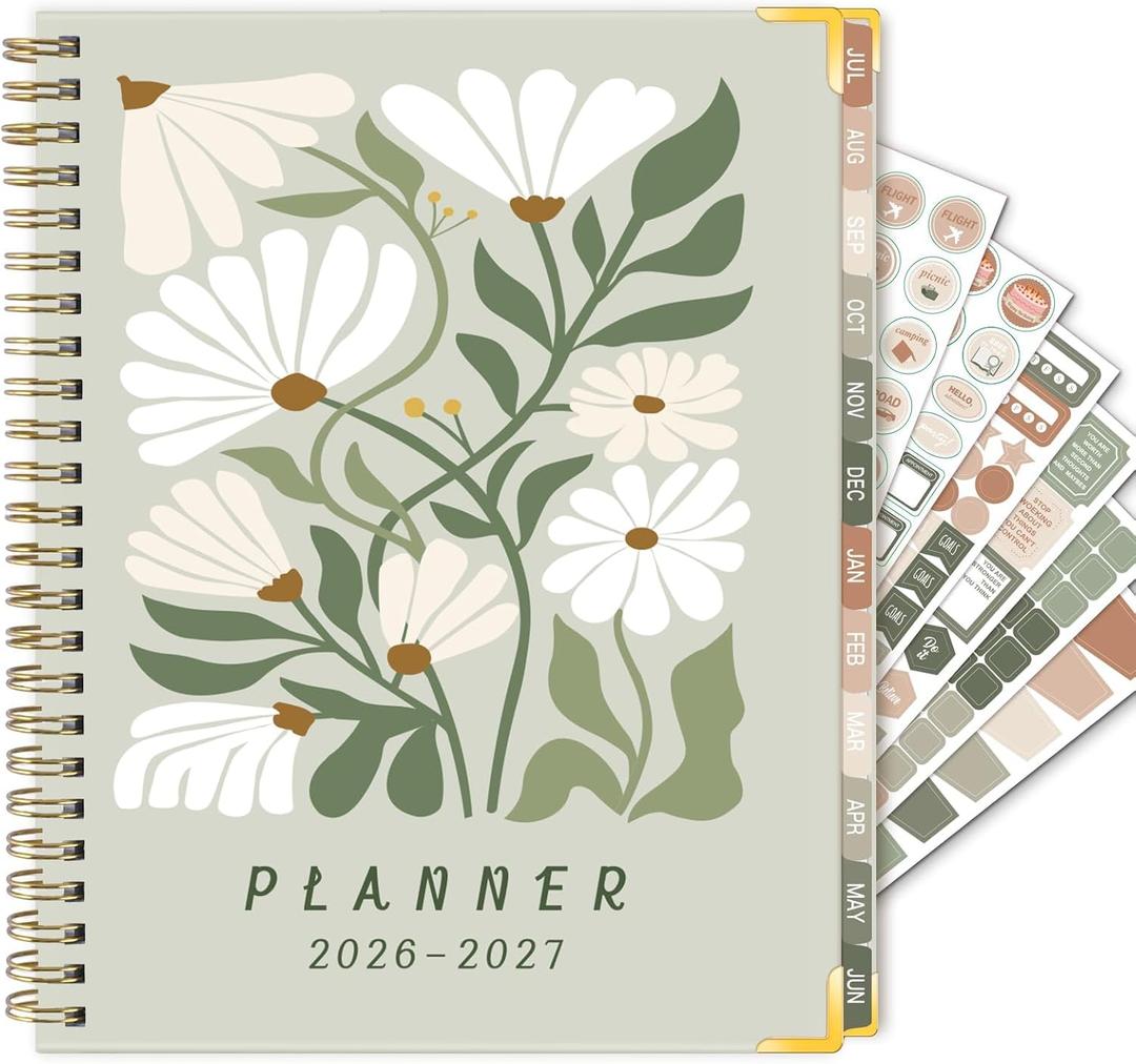 GuassLee 2026-2027 Academic Planner, Weekly and Monthly Planner from July 2026-June 2027, 8.4"x 6.1" Aesthetic Daisy Agenda Book with Back Pocket Stickers Tabs for School Office Supplies, A5 Size