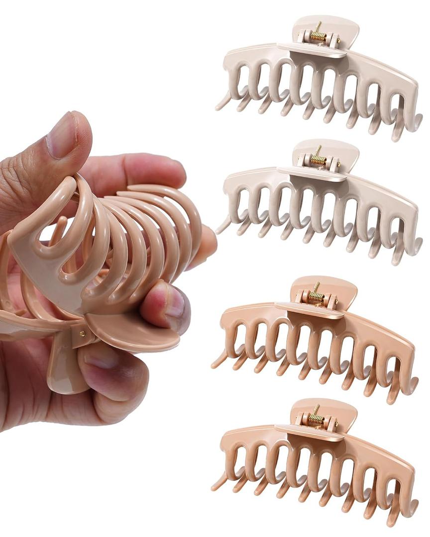 Mesovor 4 Pack Silicone Flexible Hair Claw Clips, 4.33" Large Claw Clip | Nonslip, Bendable, Soft Cozy Neutral Hairclips for Thin and Thick