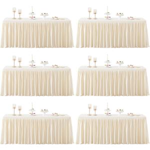 6 Packs Light Champagne Tableclothes for 6 Foot Rectangle Tables, Wrinkle Free Fitted Table Cloth 6ft Stretch Table Cover with Skirt for Parties Weddings Birthday Banquet Baby Shower