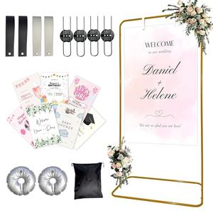 Lunirith Large Wedding Welcome Sign Stand, Welcome to our Wedding With Stand, Adjustable Height (78", 64", 50") - Gold Hanging Sign Holder with Design Bundle, Ground Stakes & Storage Bag - wedding sign stand adjustable