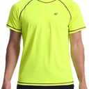 Men's Swim Shirts Rash Guard UPF 50+ UV Sun Protection T-Shirt Quick Dry Fishing Beach T Shirts Short Sleeve(Neonyellow, XXL)