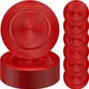 Tanlade 50 Pcs Charger Plates Bulk, 13 Inch Plastic Round Charger Dinner Plates Elegant Wedding Serving Plate for Event Tabletop Wedding Party Bridal Baby Shower Decor (Red) (Modern Style)