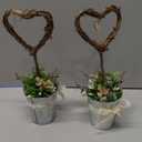 Valentines Day Decor: 2ct Neutral Vintage Rattan Heart Mini Potted Table Decorations, Rustic Heart Shape Love Valentines Day Decor for Desk Tiered Tray Centerpieces Gifts Mantel Home Farmhouse Office
