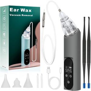 Ear Vacuum Wax Removal Tool, 6 Levels Electric Strong Suction Ear Vacuum Wax Remover, USB Charge Ear Cleaner Ear Wax Vacuum, Ear Wax Suction Remover Device for Adults and Kids (Grey)