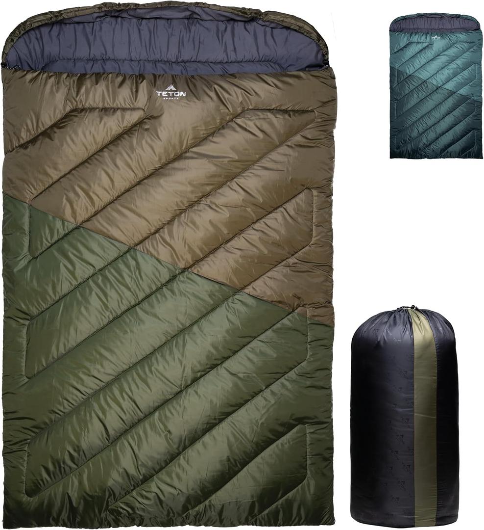 Teton Mammoth Queen Size Double Sleeping Bag- A Warm Bag The Whole Family can Enjoy Great for Camping, Hunting and Base Camp. Compression Sack Included, Mammoth 20F