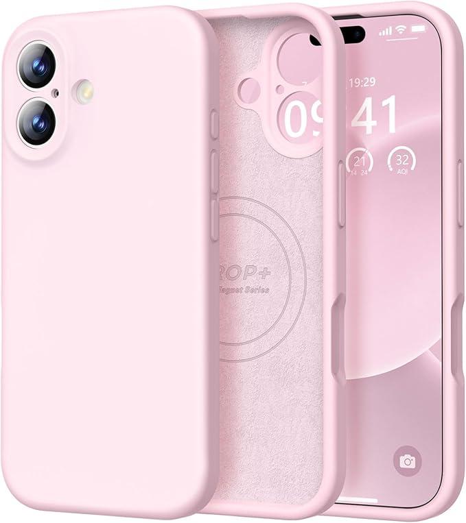 Vooii Magnetic for iPhone 17 Case, Compatible with Magsafe (Premium Liquid Silicone) (Integrated Camera Control Button) Full Body Protective AntiScratch Microfiber Lining 6.3", Chalk Pink