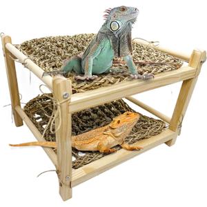 Tfwadmx Bearded Dragon Bed Double-Layer Reptile Seagrass Chameleon Lounger Sleeping Hammock Habitat Accessories for Leopard Gecko Snake Lizard or Other Small Animal