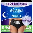 Always Discreet Adult Incontinence Overnight Underwear for Women, Small/Medium, Up to 100% Bladder Leak Protection, 16 S/M