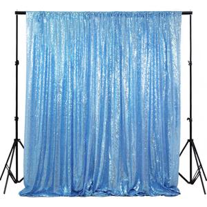 ShinyBeauty Baby Blue Sequin Backdrop Curtain 5FTx10FT Glitter Backdrop for Parties Shimmer Photo Booth Drapes Sparkle Sequence Fabric Background for Baby Shower Reception