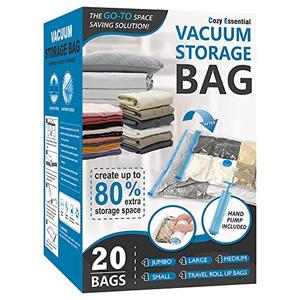 Cozy Essential Vacuum Storage Bags, Compression Space Saver Bags for Clothes, Comforters, Blankets, Pillow, Bedding, Sealer Clothing Storage,20 Combo