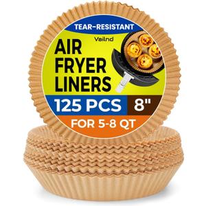 125Pcs Air Fryer Paper Liners Disposable, Non-Stick Air Fryer Parchment Paper, Food Grade Baking Liner for Baking Roasting Microwave (8IN-Round)