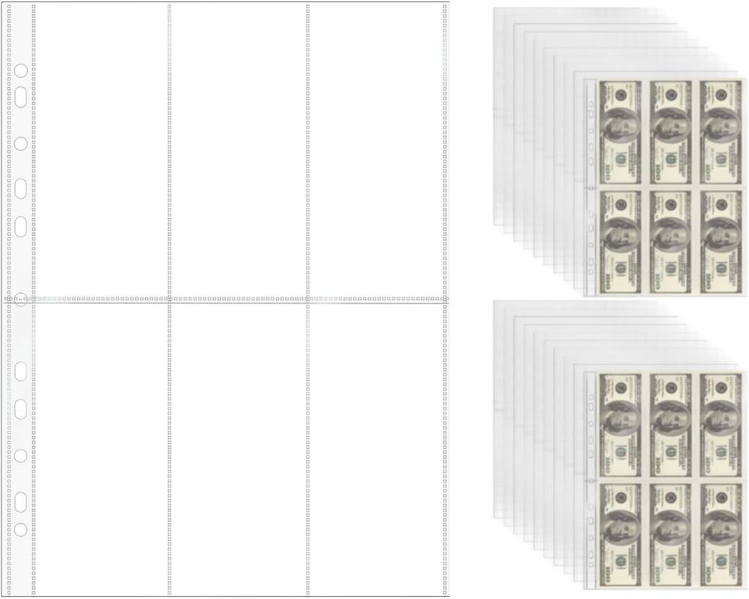 NatSumeBasics 20 A4 Binder 6 Pocket 2.5" X 6" Sheet Protectors Clear Binder Sleeves for A4 Binder Notebook Folder Cash Money Organizer (6 Pocket)