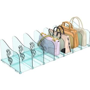 SURETIVIAN Rose Purse Dividers for Closet, 2 Pack Clear Clutch Purse Closet Organizers, Adjustable Handbag Storage Organizers, Plastic Bookshelf Separator Dividers for Bedroom Office