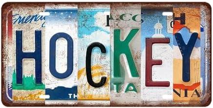 Hockey Metal Sign Wall Decor Vintage Sports Posters Gifts for Men Ice Hockey License Plate Wall Art Room Decor Sport Tin Signs Hockeys Party Decorations for Boys Bedroom Accessories 12x6 Inch