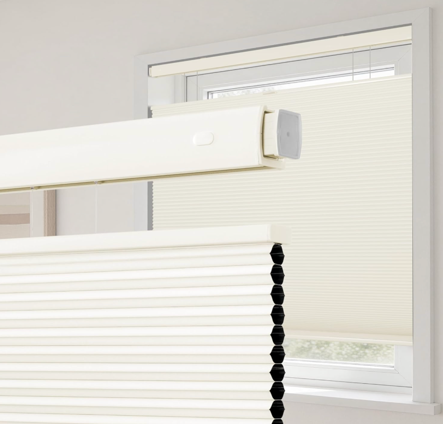 HESTIA No Drill Cordless Blackout Cellular Shades Top Down Bottom Up(TDBU) Private Energy-Efficient Waterproof Honeycomb Blinds for Bedroom, Baby Room and Home Office,Light Beige,60" W X 72" H