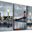 MHARTK66 Family Bedroom Wall Decor Canvas Wall Art for Living Room Modern Wall Decorations for Bathroom Night View Paintings Kitchen Canvas Art Hang Pictures Artwork Home Decoration 3 Pieces