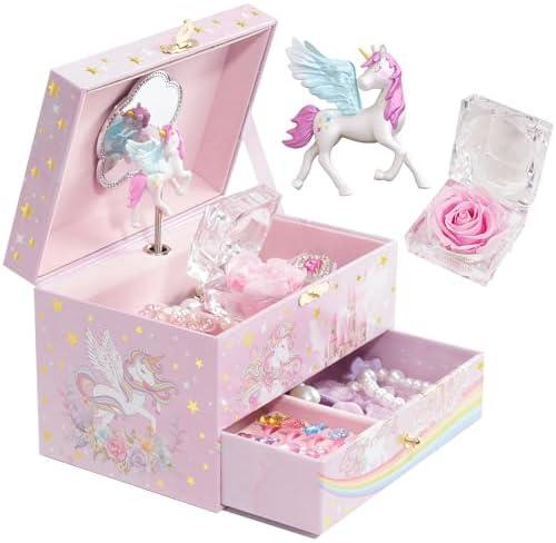 ProCase Children's Jewelry Box, Kids Jewelry Organizer with Unicorn for Little Girls, Jewelry Case Gift for Toddler Age 2 3 4 5 6 7 8 -Sunshine