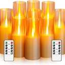 Flickering Flameless Candles 9 Pcs, Battery Operated Candles with Remote Timer, Realistic Pillar LED Candles for Home Decor (Gold)