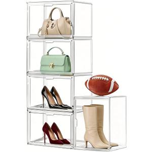 Clear Stackable Storage Bins, Acrylic Display Case, Acrylic Boxes with Lids, Magnetic Lid Storage Bins for Handbags & Purse, Large Figures Collectibles, Storage Box for Home Organization (5 Pack)