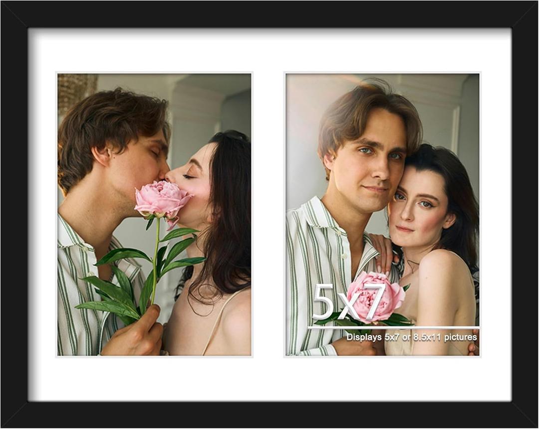 8.5x11 Double 5x7 Picture Frame Double Picture Frame Displays Two 5x7 inch Photos Horizontal Wall Mounting Display and Vertical Black
