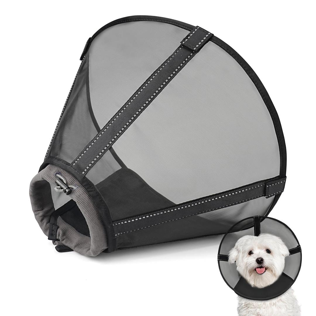 Joypig Breathable Mesh Dog Cone Collar with Soft Liner for Surgery, Elizabethan Recovery Alternative to Stop Licking,Pet Neck Collar for Large Medium Small Breeds (Black)