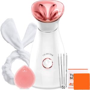Colorfarm Facial Steamer Skin Care Kit: Face Steamer Home Spa Deep Cleaning Unclogs Pores Blackheads with 4 Skin Care Tools - Relaxing Self Care Gifts for Women (Gentle Exfoliation & Cleansing Kit) (Over 8 Pieces set, Set10- Gossamer Pink)