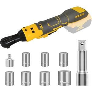 Cordless Ratchet Wrench for Dewalt 20V Battery, 3/8" Electric Ratchet Set 45 Ft-lbs (60 N.m), Variable Speed control, 580RPM Power, 8 Sockets (9/10/11/12/13/14/15/17mm) - No Battery
