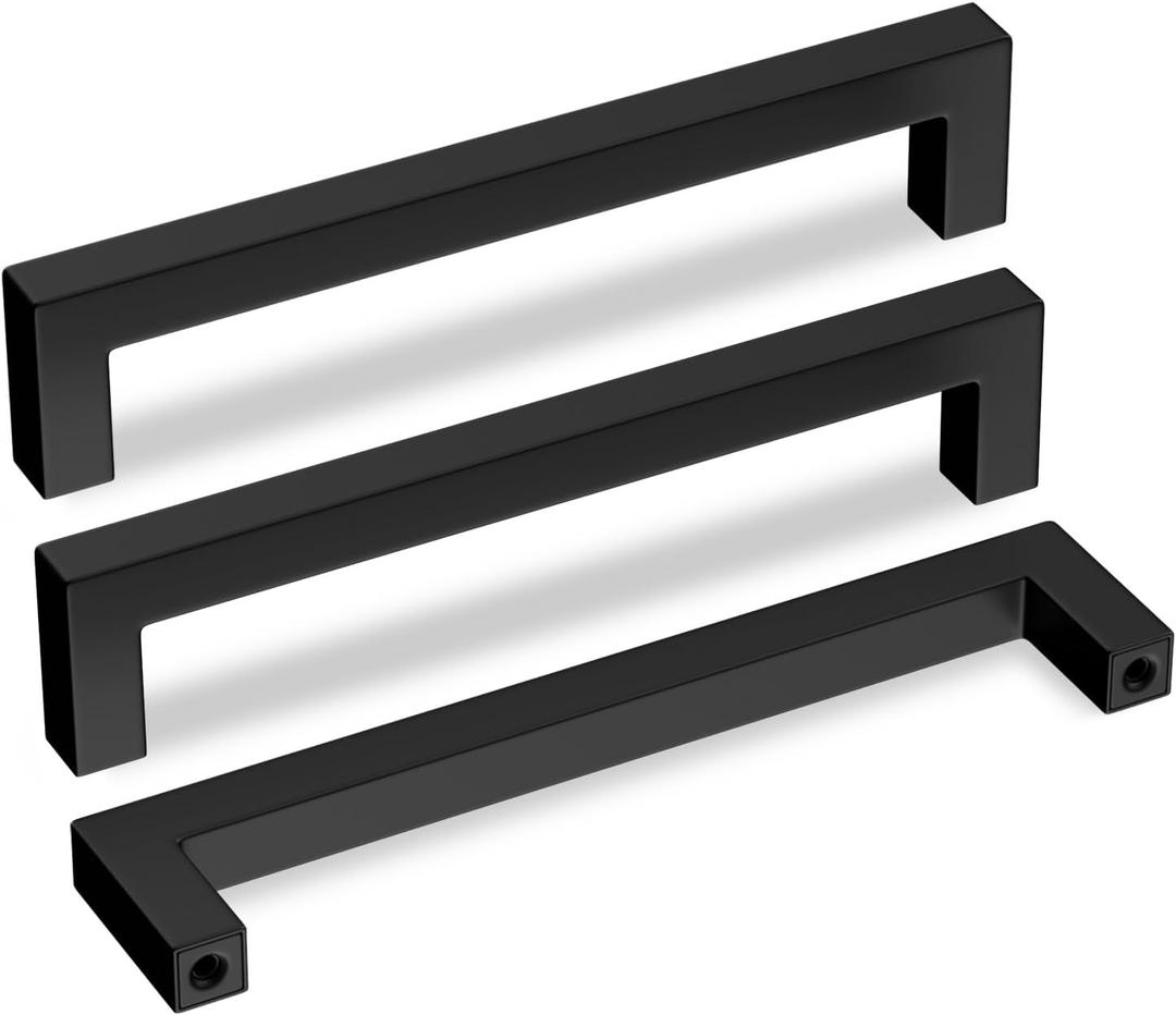 Goldenwarm 5 Pack Black Square Bar Cabinet Pull Drawer Handle Stainless Steel Modern Hardware for Kitchen and Bathroom Cabinets Cupboard,Center to Center 6-1/4in(160mm) Handles for Kitchen Cabinets