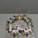 Holy Family Christmas Wreath with Light LED Wooden Holy Family Nativity Scene Hanging Decoration for Christmas Tree Ornaments Xmas Indoor Outdoor Wall Decoration Hanging Sign for Front Door