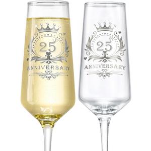 ROXBURGH 25th Wedding Anniversary Champagne Flutes Present Rhinestones Studded, 25th Anniversary Decorations 7 OZ Crystal Champagne Glasses Set of 2, Wedding Present, Couples
