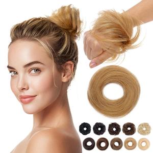MY-LADY Messy Bun Hair Pieces Human Hair for Women Real Hairpiece Straight Scrunchies Tousled Updo Donut Chignon Ponytail Extension Dark Blonde