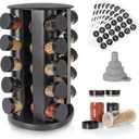 Tianifa Black Countertop Rotating Spice Rack, Round Empty 20Jars Revolving Spice Rack Organizer, 135 Spice Labels with Funnel Complete Set, for Kitchen Countertop, Cabinet