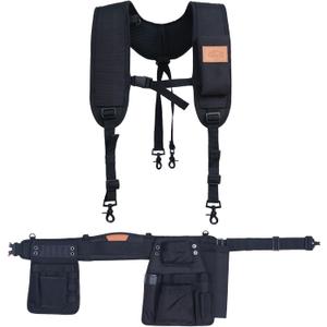 Perkins Builder Brothers Essential Tool Belt Set With Suspenders, Ideal for Framers, Carpenters and Contractors, Small Size, Black