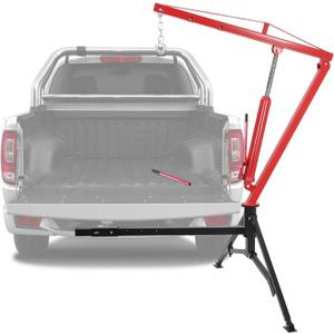 Hydraulic Pickup Truck Crane, 1000 Lbs Capacity, 360Swivel, Hitch Mounted Crane with 3 Adjustable Capacities of 500 Lbs, 750 Lbs and 1000 Lbs for Lifting Goods in Construction, Red