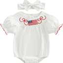 Rourufy Infant 4th Of July Outfit Girl Baby Independence Day American Flag Stars Smocked Romper Toddler Patriotic Clothes size 70