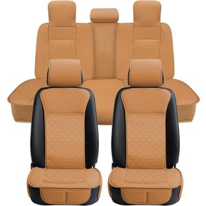 Elantrip Car Seat Cover Full Set Leather Car Seat Protector Universal fit for Most Cars SUVs and Trucks Water Proof Front and Rear Seat Protector Whiskey Color