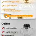 Semi Flush Mount Ceiling Light, 12 Inch Large Gold Ceiling Light Fixture, 3-Light Globe Glass Farmhouse Kitchen Lighting Fixtures for Bathroom, Hallway, Dining Room (Bulb Not Included)
